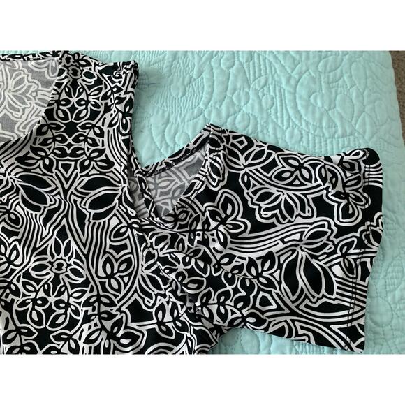 RAFAELLA COLD SHOULDER BLOUSE WOMENS, 3X, BLACK WHITE GEOMETRIC, ROUND NECK NWOT - Picture 7 of 12